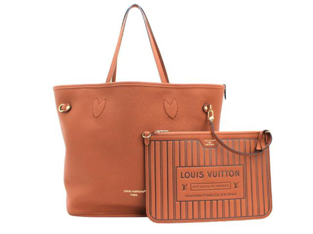 LOUIS VUITTON Neverfull Inside Out Tote Bag Monogram Canvas Calfskin Tan